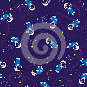 Seamless vector pattern with cosmonauts and stars photo